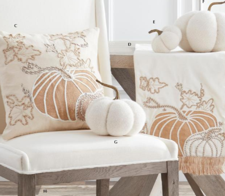 Square White Pumpkin Embroidered Pillow