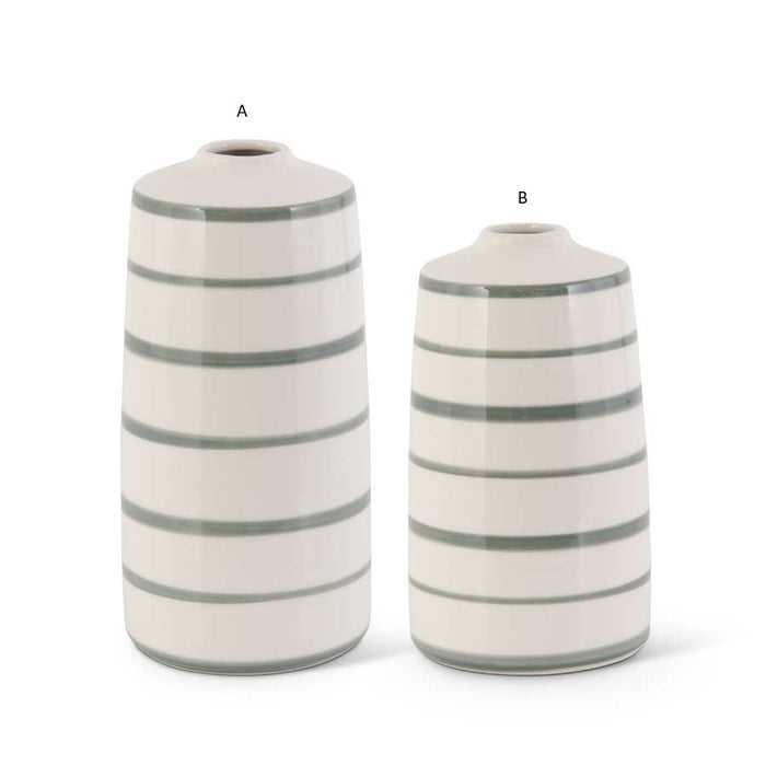 Ceramic Cream & Sage Green Striped Vases