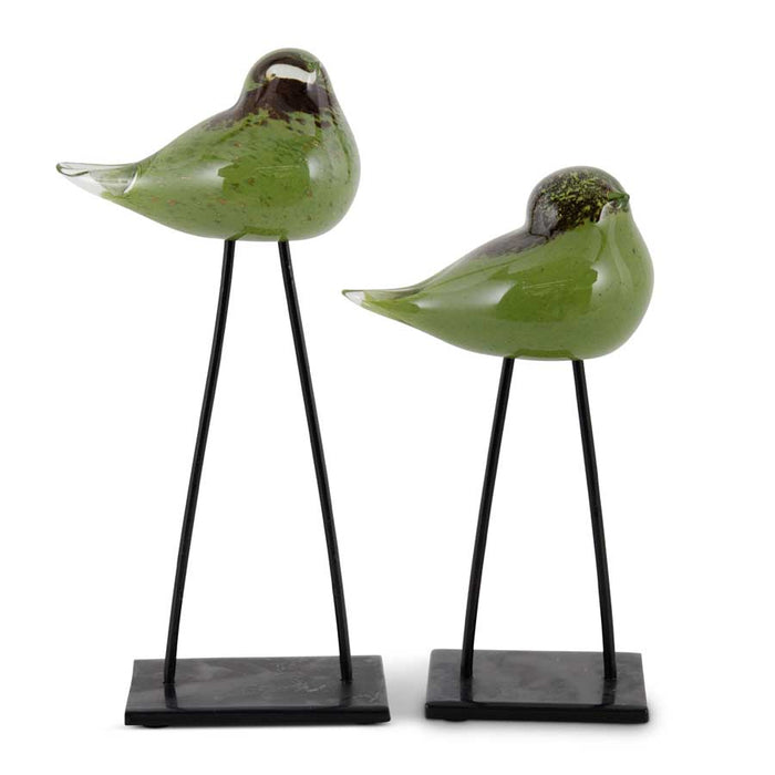 Speckled Glass Birds w/Long Metal Legs - Set Of 2 - 2 Colors