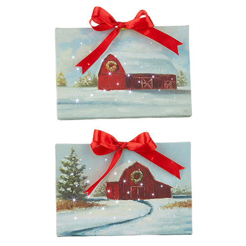 Snowy Red Barn Lighted Print Ornament with Easel Back - 3 Options