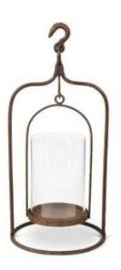 Rustic Metal Hanging Candle Holders w/Swinging Glass Hurricane- 2 Sizes