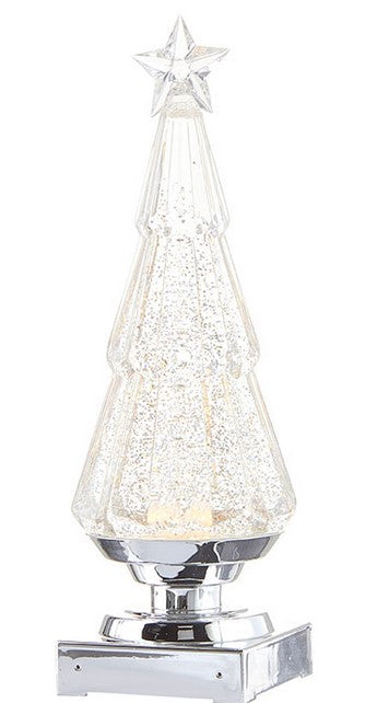 TREE WITH SILVER SWIRLING GLITTER - Lighted Water Lantern
