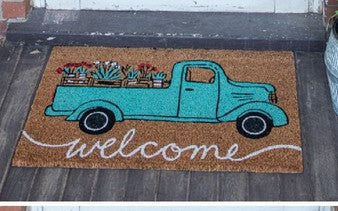 Welcome Flower Blue Truck  Doormat