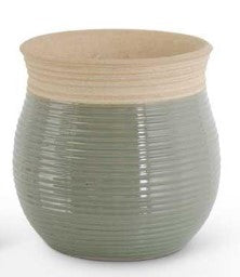 Sage Green Stoneware Vases with Natural Top and Bottom - 2 Styles