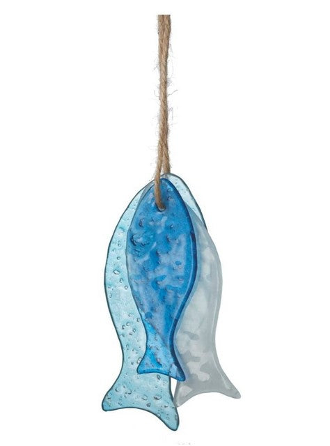 Sea Glass Hanging Fish Ornaments - Set of 3