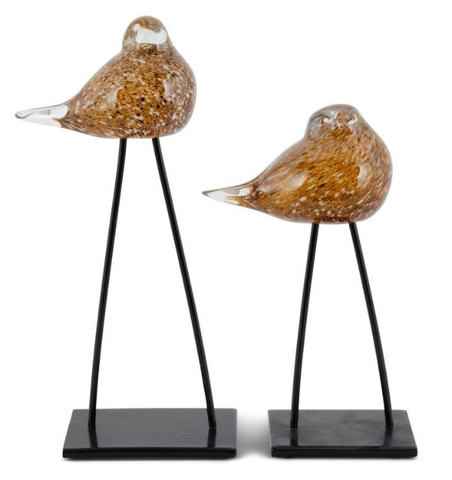 Speckled Glass Birds w/Long Metal Legs - Set Of 2 - 2 Colors