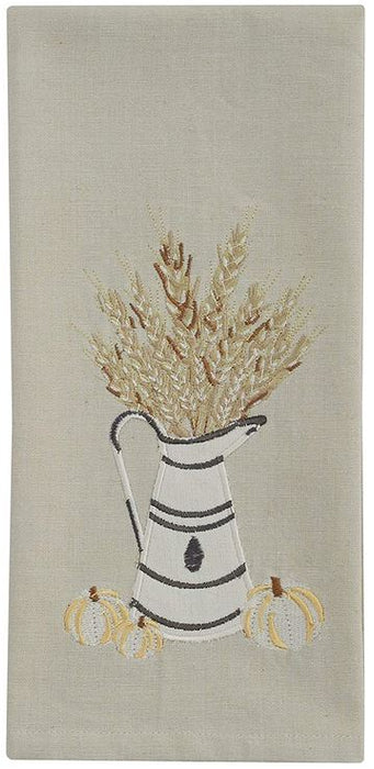 White and Wheat Embroidered Dishtowel
